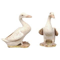 Pair of American Early 20th Century Painted and Carved Wooden Duck Sculptures
