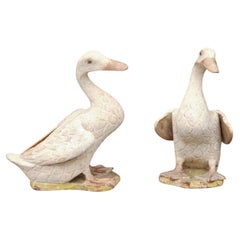 Antique Pair of American Early 20th Century Painted and Carved Wooden Duck Sculptures