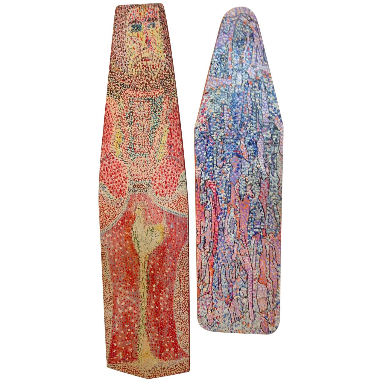 Pair of Outsider Art Painted Ironing Boards by Michael Heinrich