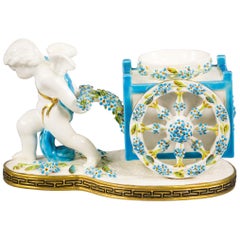 English Porcelain Cherub Inkwell, Moore, circa 1875