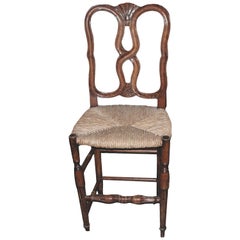 Reproduction French Louis XVI Style Bar Stool with Rush Seat and High Back
