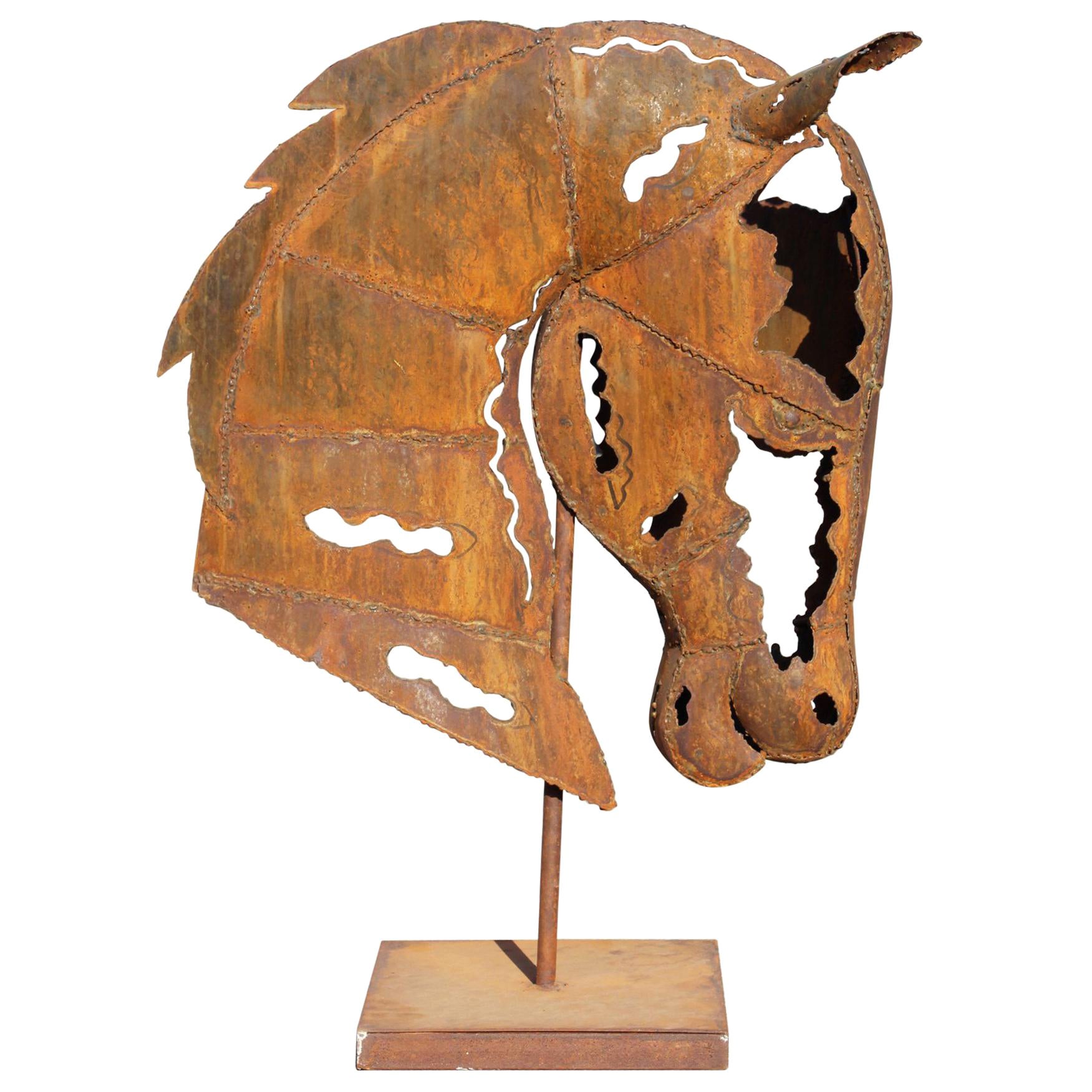 Hand Crafted Modernist Iron Horse Head Sculpture