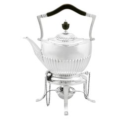 Antique 1890s Victorian Queen Anne Style Sterling Silver Spirit Tea Kettle