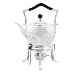 1890s Victorian Queen Anne Style Sterling Silver Spirit Tea Kettle