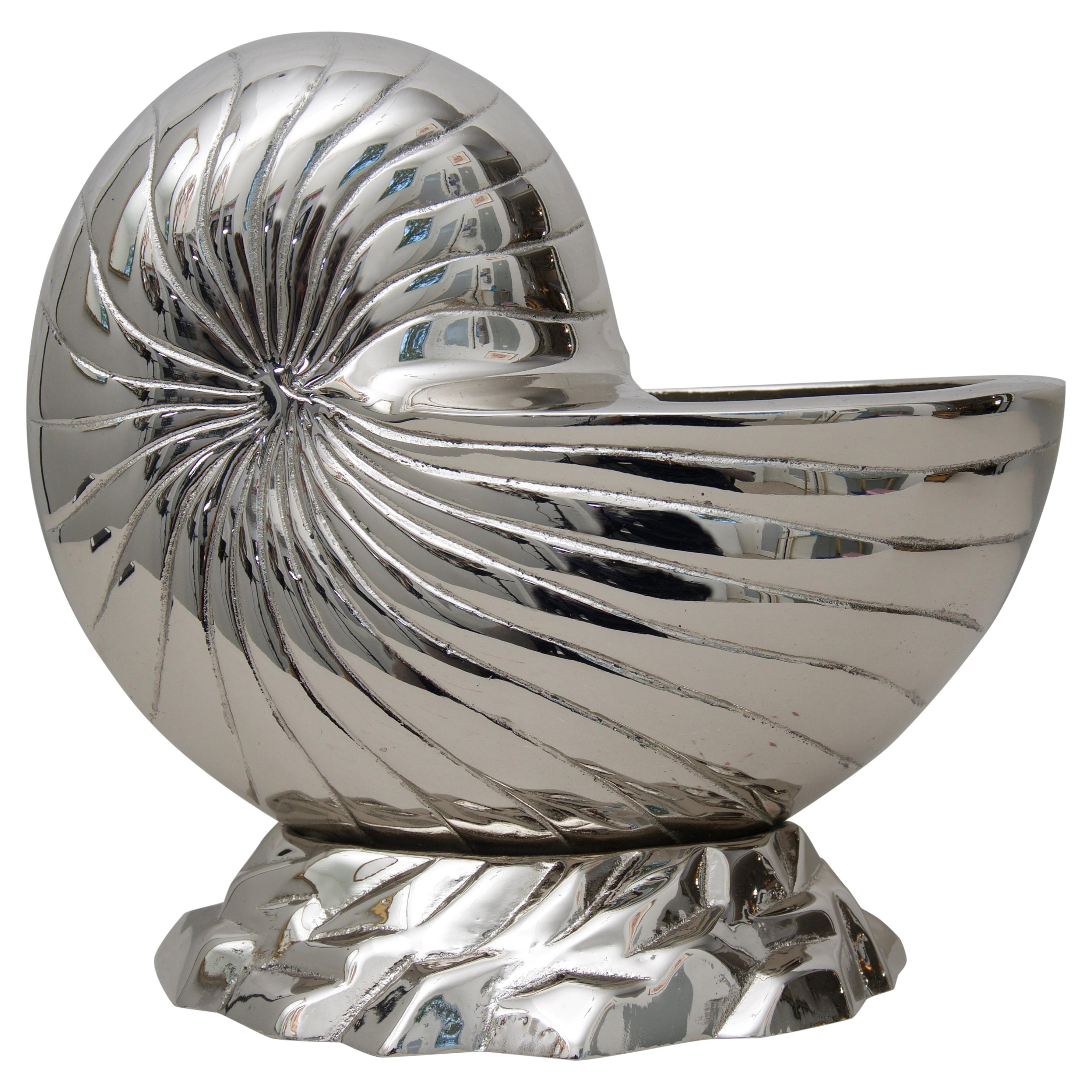 Nickle-Plated Nautilus Shell Cachepot