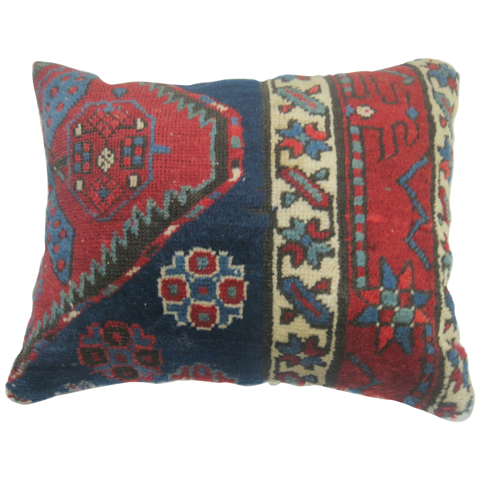 20th Century Antique Persian Heriz Serapi Lumbar Wool Rug Pillow at 1stDibs