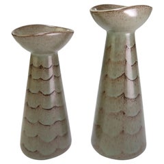 Set of Two Danish Modern Handmade Green Candle Sticks by Lovemose, 1950s