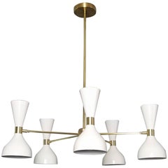 "Ludo" Round Chandelier in White Enamel, Brass by Blueprint Lighting, NYC