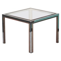 Mid-Century Modern Square Steel Brass Side Table, France, 1970