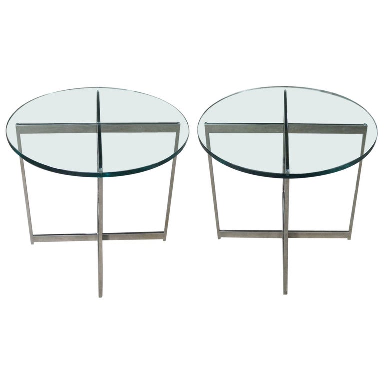 Pair Of Chrome X Base Round Glass Top Side Tables After Mies Van Der Pair Of Chrome X Base Round Glass Top Side Tables After Mies Van Der Rohe