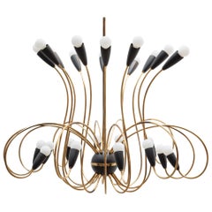 Large 1950s Mid-Century Modernist Black Spider 24-Light German Chandelier