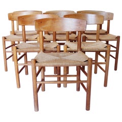 Set of Nine "Folkestole", Model J39, in Oak by Børge Mogensen and FDB, 1970s