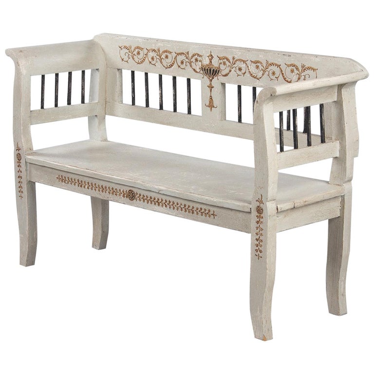 French Provincial Antiqued Cream Gold Bench at 1stdibs