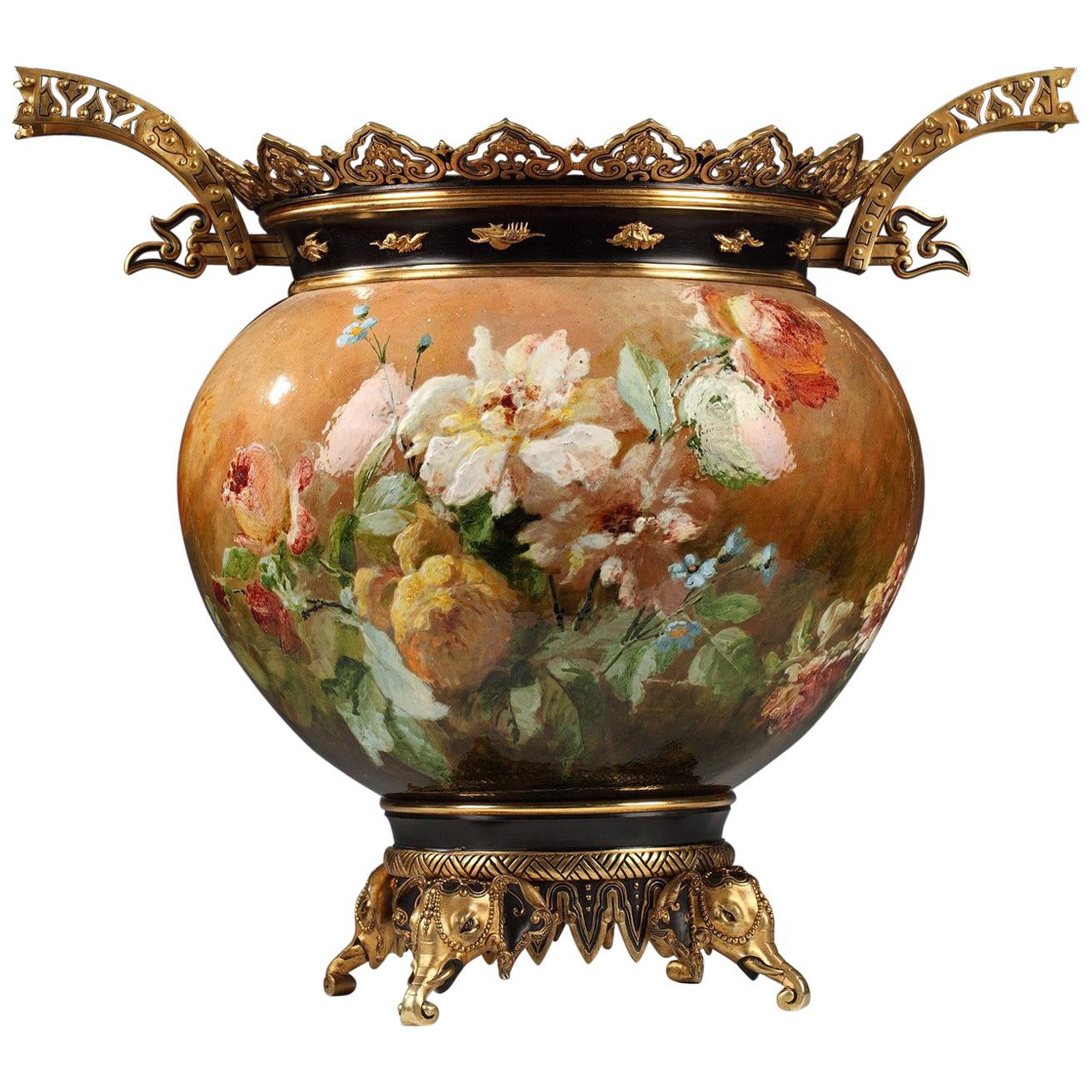 Jardinière en faïence attribuée à F. Barbedienne, France, vers 1880