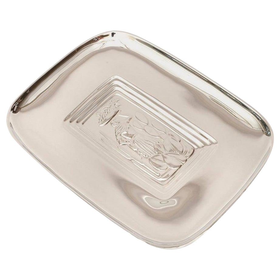 Diego Rivera Style MId Century Modern Silver Plate Tray Barware  For Sale