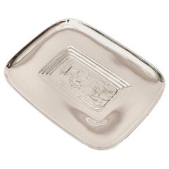 MId Century Modern Silver Plate Tray With Diego Rivera Style Rectangle Barware