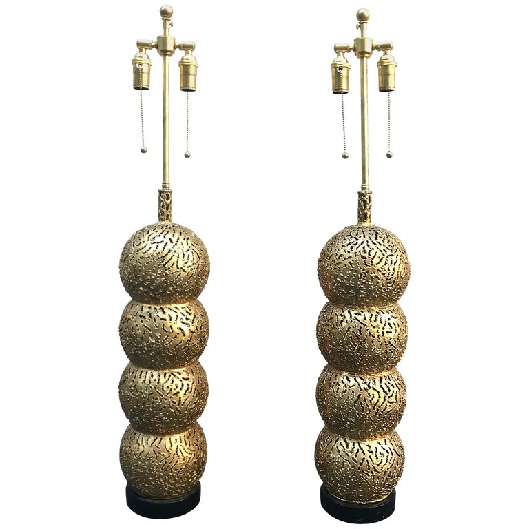 Fabulous Pair of 1950s Italian Brutalist Stacking Ball Table Lamps For Sale