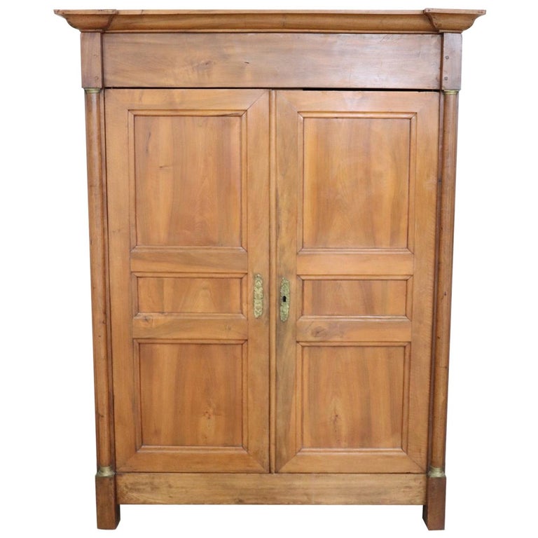 19th Century French Empire Walnut Wood Wardrobe Armoire For At 19th Century French Empire Walnut Wood Wardrobe Armoire For