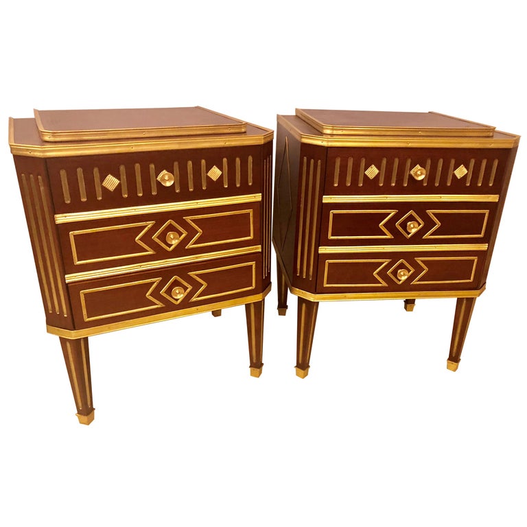 Pair Of Mahogany Russian Neoclical Three Drawer End Tables Or Pair Of Mahogany Russian Neoclical Three Drawer End Tables Or Nightstands For