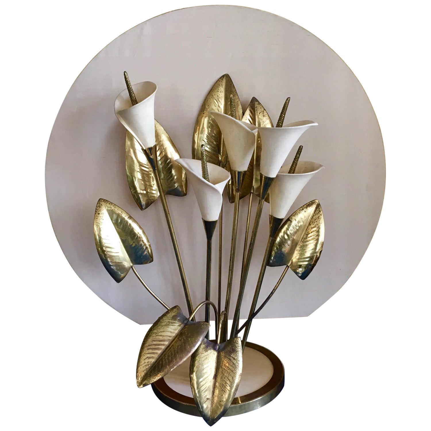 Table Light, adjustable Brass & ivory white lillies, Italy, 1960s-1970s For Sale
