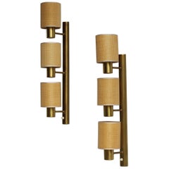 Hans Bergström for Ateljé Lyktan, Wall Lamps, Brass, Rattan, circa 1950s