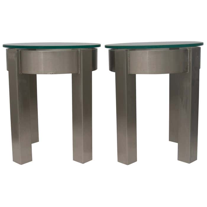 Pair of Round Stainless Steel Side Tables For Sale at 1stDibs