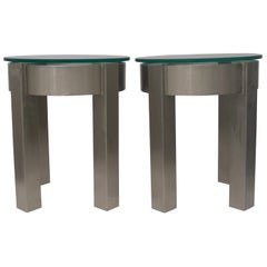 Vintage Pair of Round Stainless Steel Side Tables