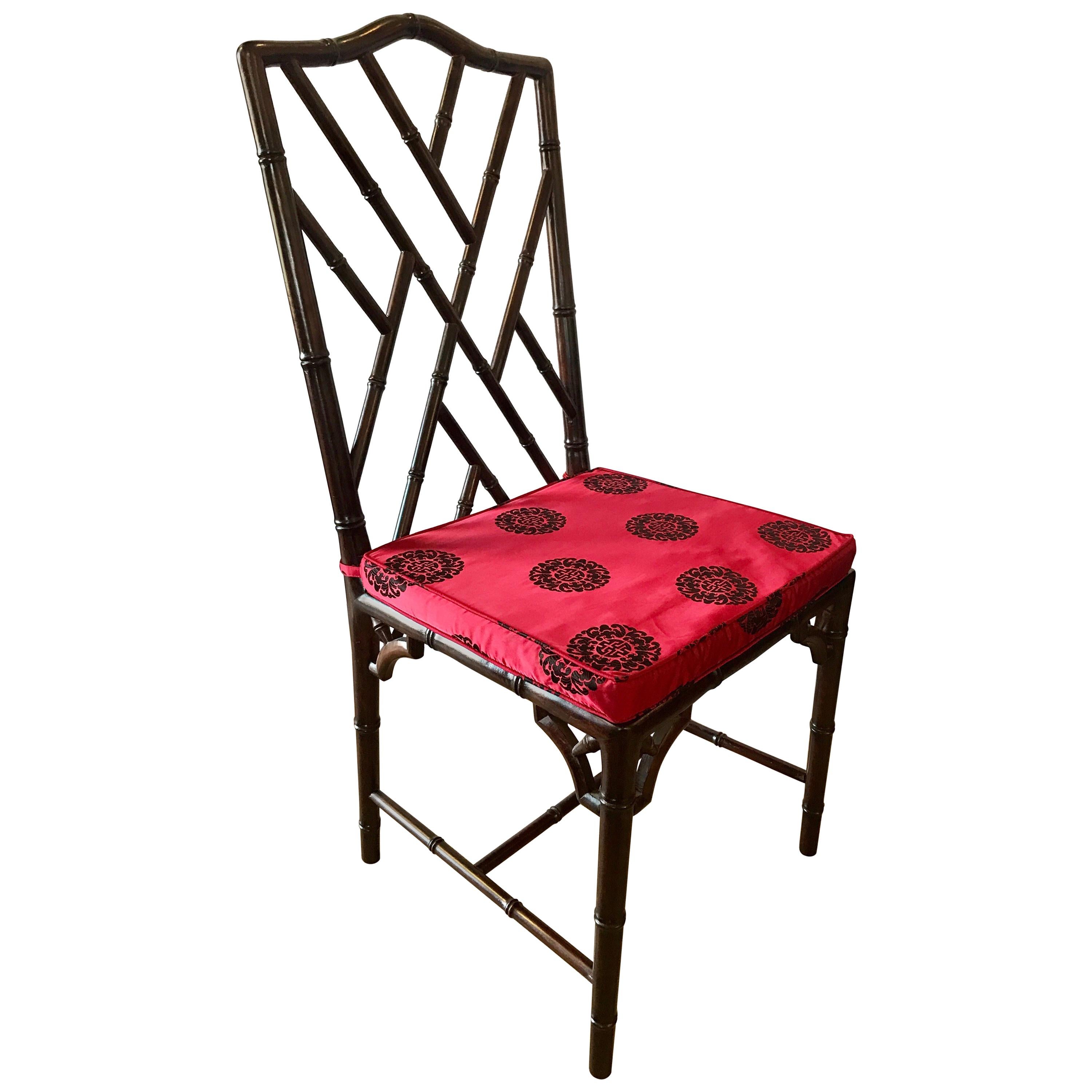 Chinese Chippendale Rosewood Faux Bamboo Dining Chair