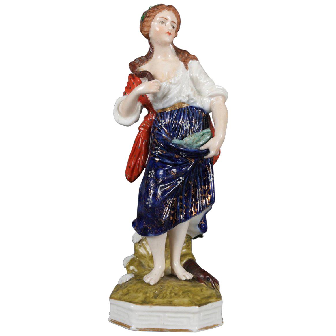 Antique Meissen School Painted and Gilt Porcelain Figure of Peasant Woman