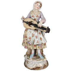 Antique Victorian Hand Painted and Gilt Chelsea School Figure of Musician
