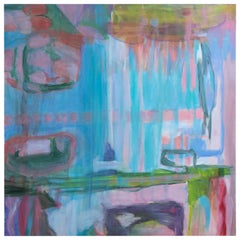 Abstract Painting on Canvas, Pinks, Blues, Greens