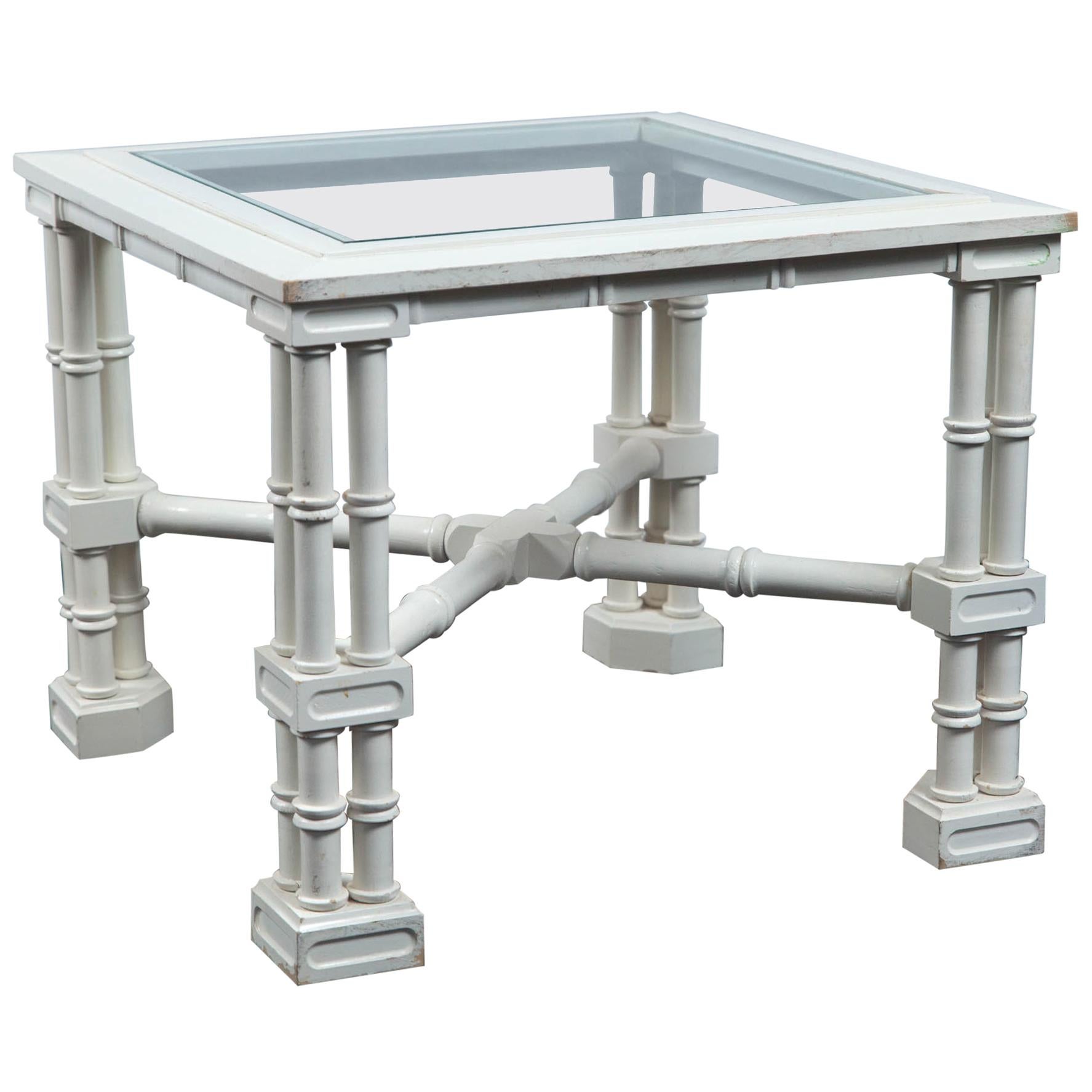 Small White Faux Bamboo Fretwork Table