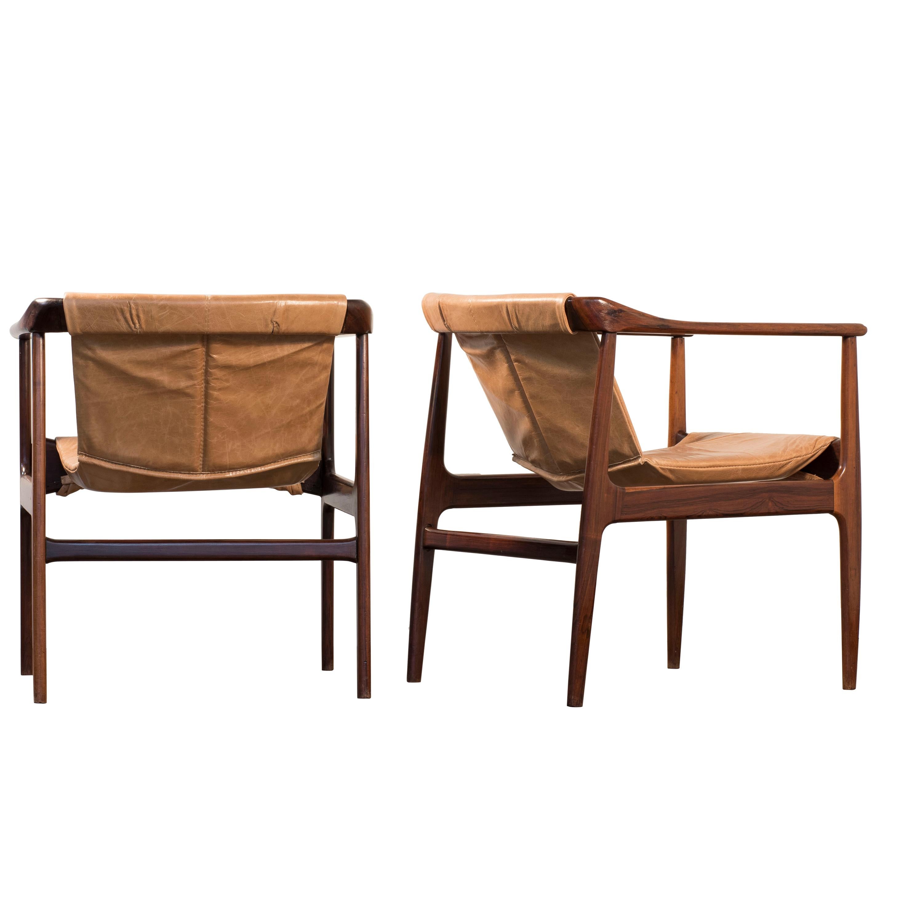 Pair of Modern Brazilian Rosewood Armchairs by Moveis Cantu 