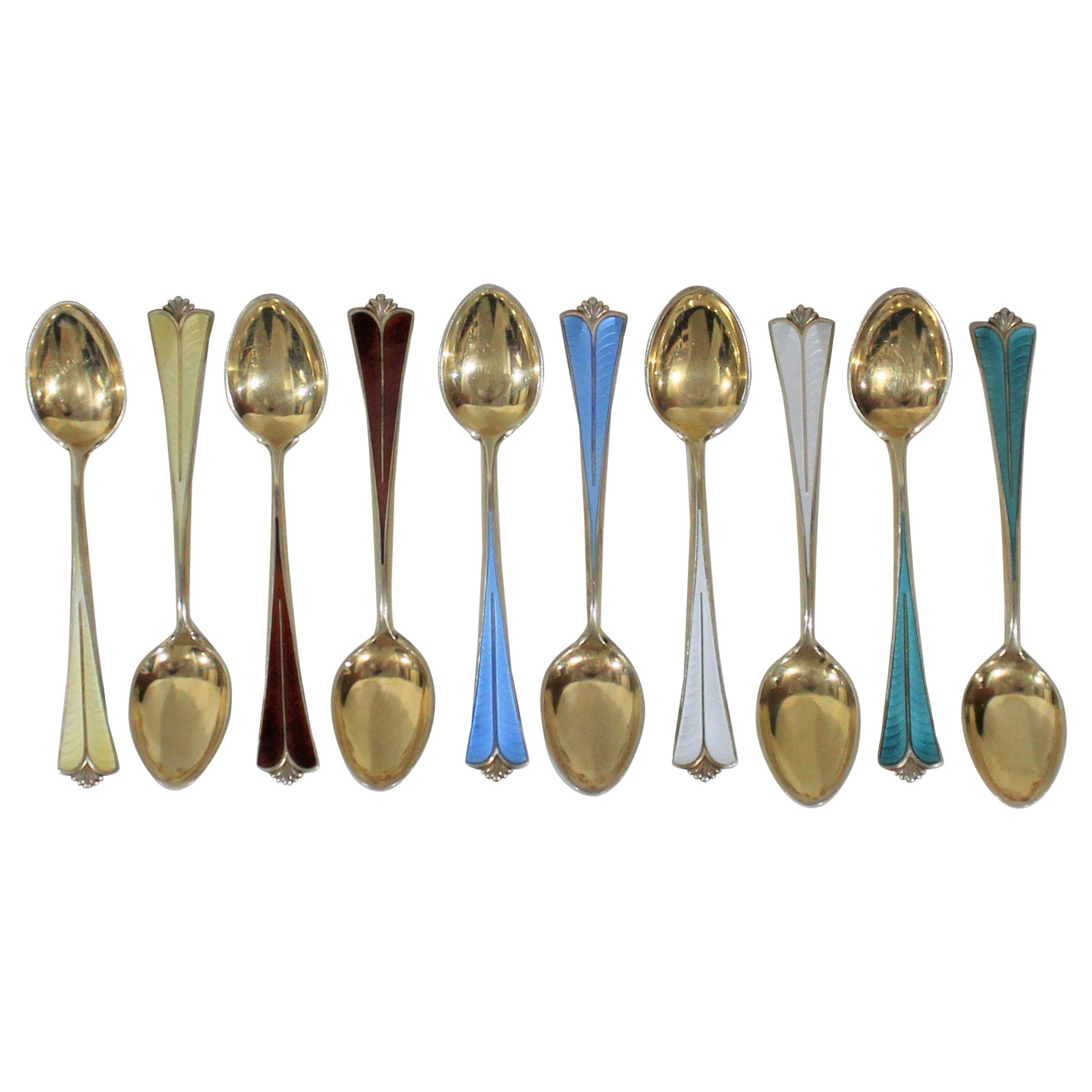 Vintage Enamel Gilt Silver Demitasse Spoons, Set of 6 at 1stDibs