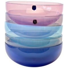 Signed Cenedese Murano Glass Set / Ensemble Vibrantly Coloured Glass Bowls