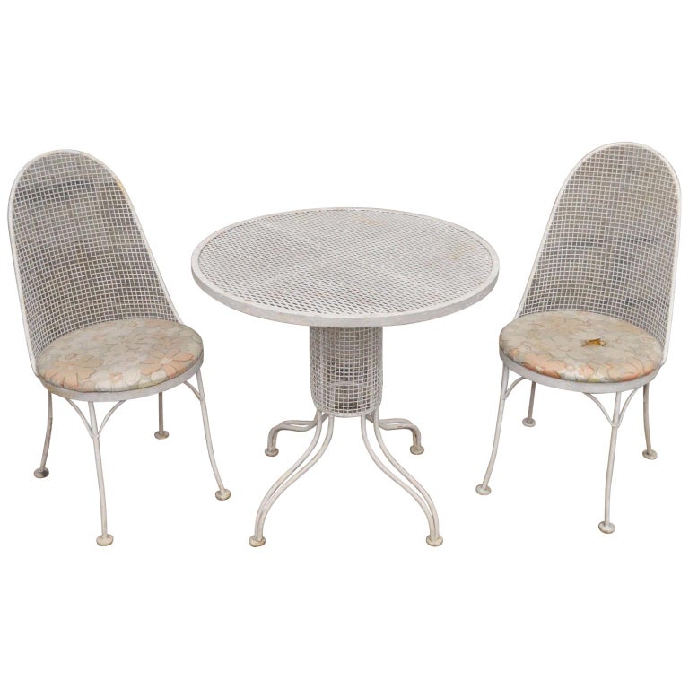 5 Piece Rus Woodard Sculptura Patio Dining Set 4 Armchairs Metal Three Piece Rus Woodard Iron Metal Mesh Patio Bistro Dining Set