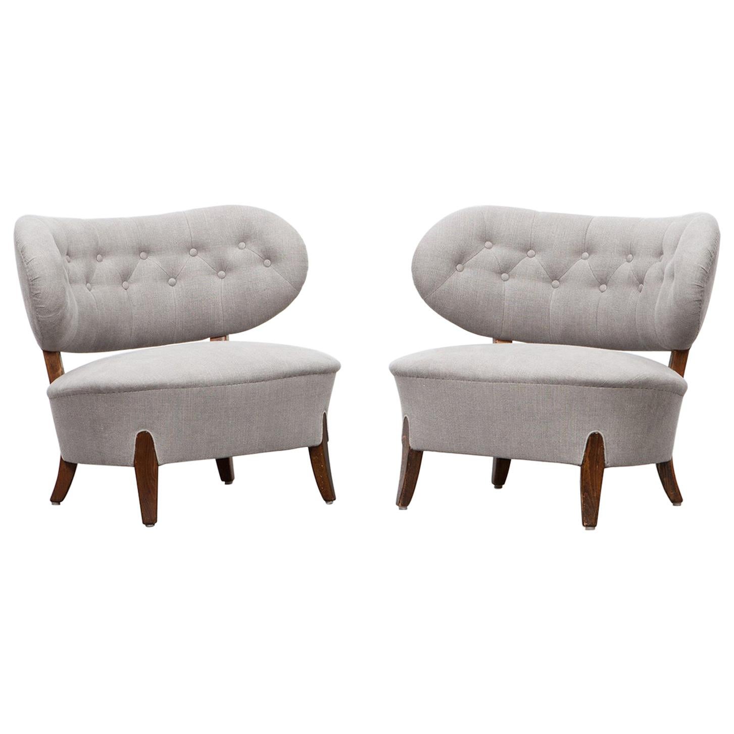 Grey Upholstery Pair of Otto Schulz Lounge Chairs