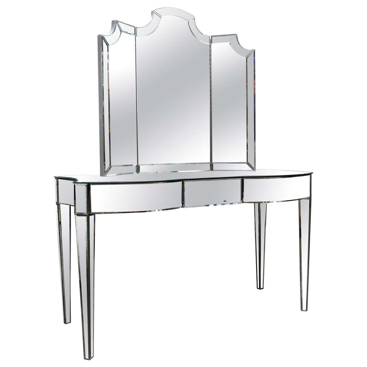 Glass Made to Order Mirrored Vanity Trifold Mirror For Sale