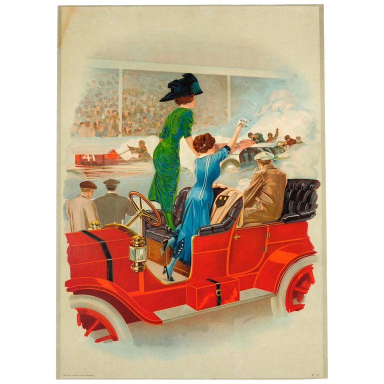 Rare Early Original Antique Car Racing Poster (Possibly the Minneapolis Races) For Sale