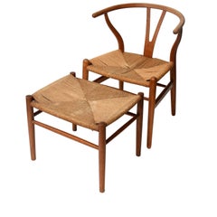 Vintage Hans Wegner Wishbone Chair and a Jorgen Baekmark Stool, 1960s