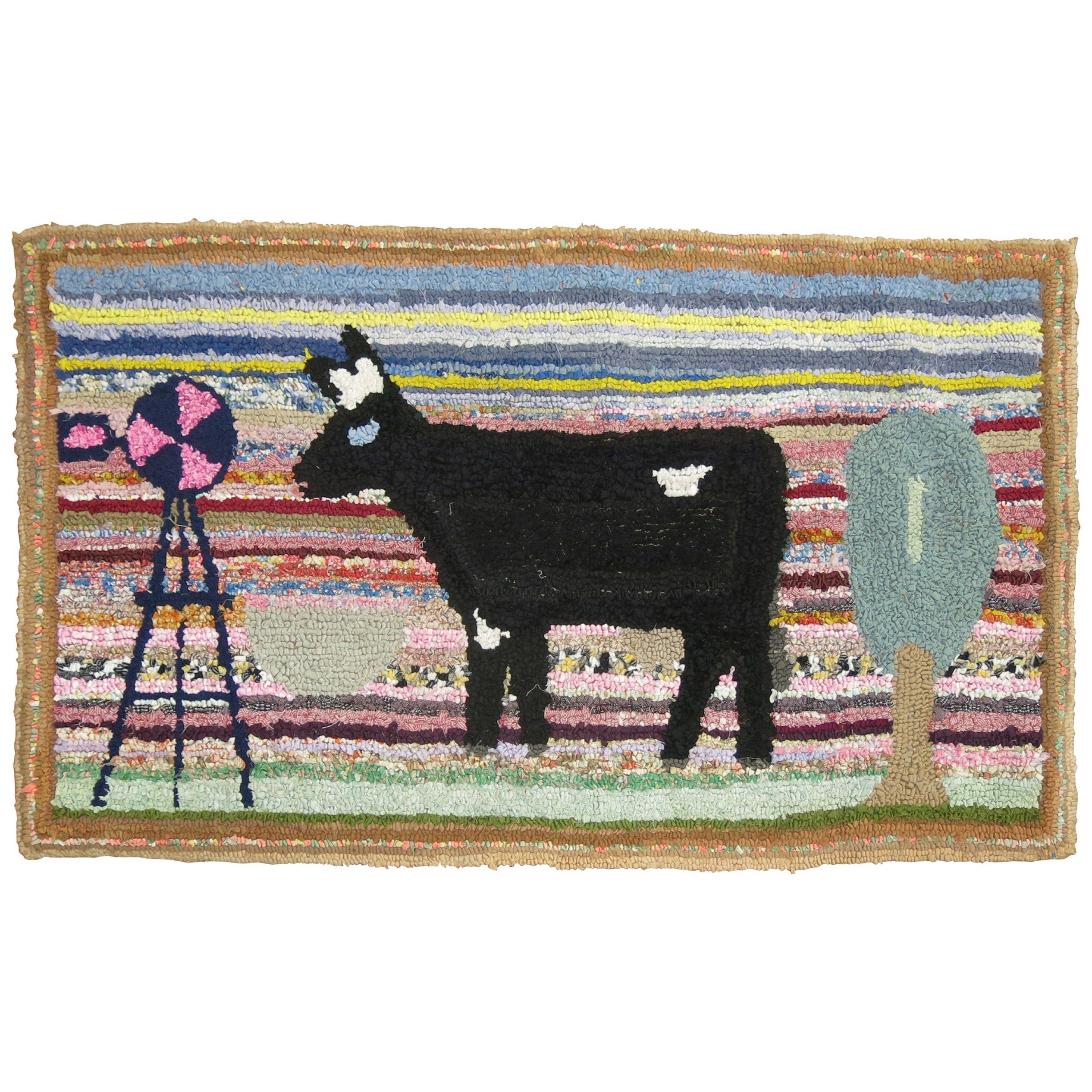 Antique Hooked Rug, Geometric at 1stDibs