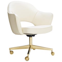 Saarinen Executive Armchairs in Crème Leather Swivel Base, 24-Karat Gold Edition