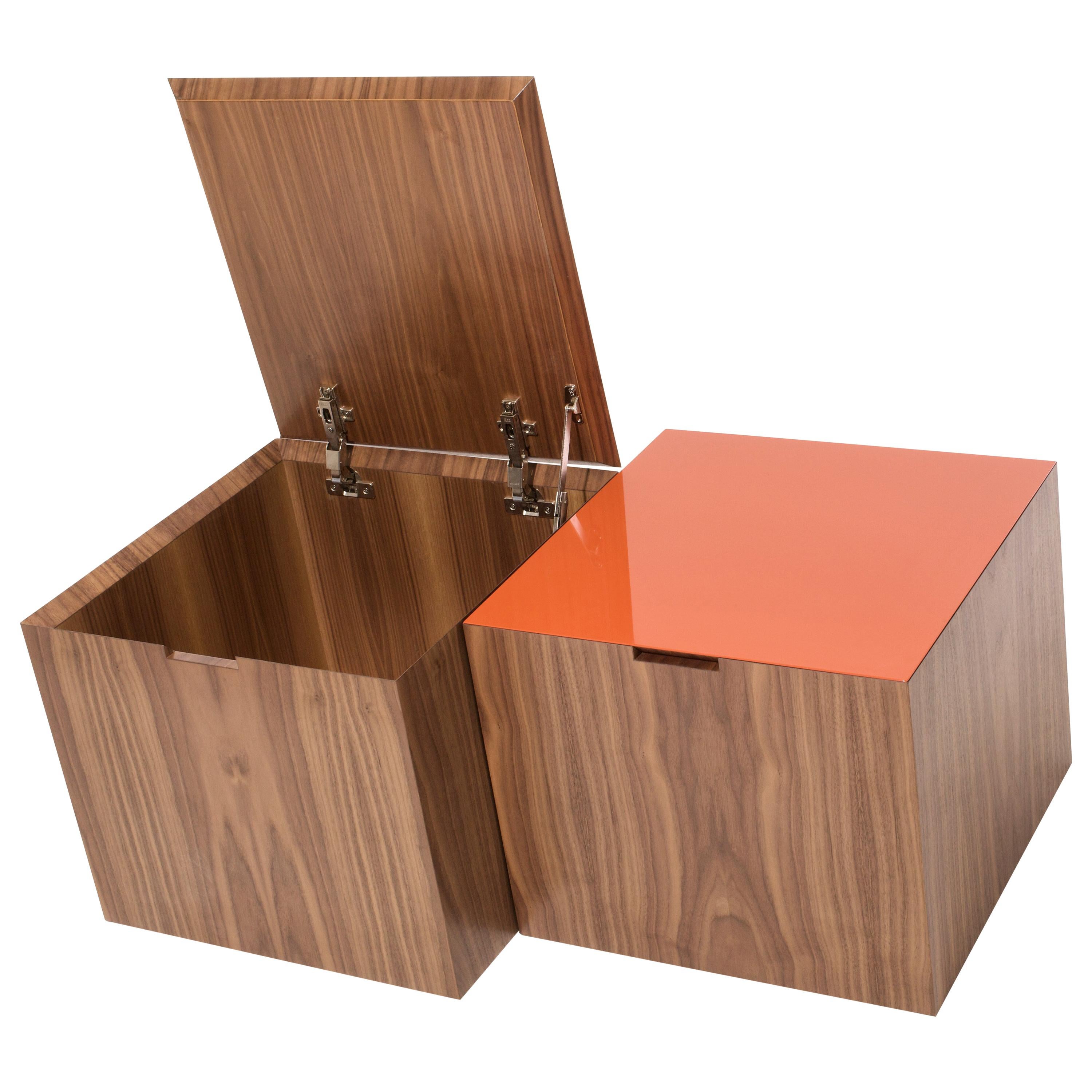 Four Square Storage Cube Lacquer and Walnut For Sale