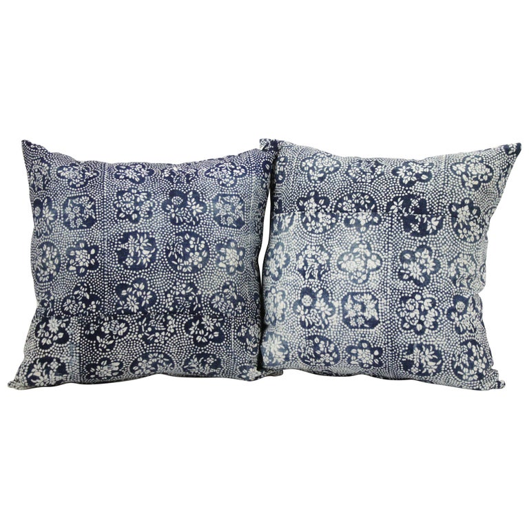 Antique Japanese Indigo Boro Custom Pillow with Sashiko Stitching For