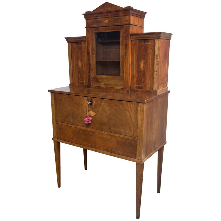 Italian Renaissance Revival Antique Secretary Desk With Bookcase 19th Century Drop Front Secretary Desk