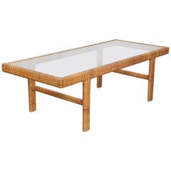 Unique Danish 1960s Rattan and Glass Top Mid-Century Modern Coffee Table