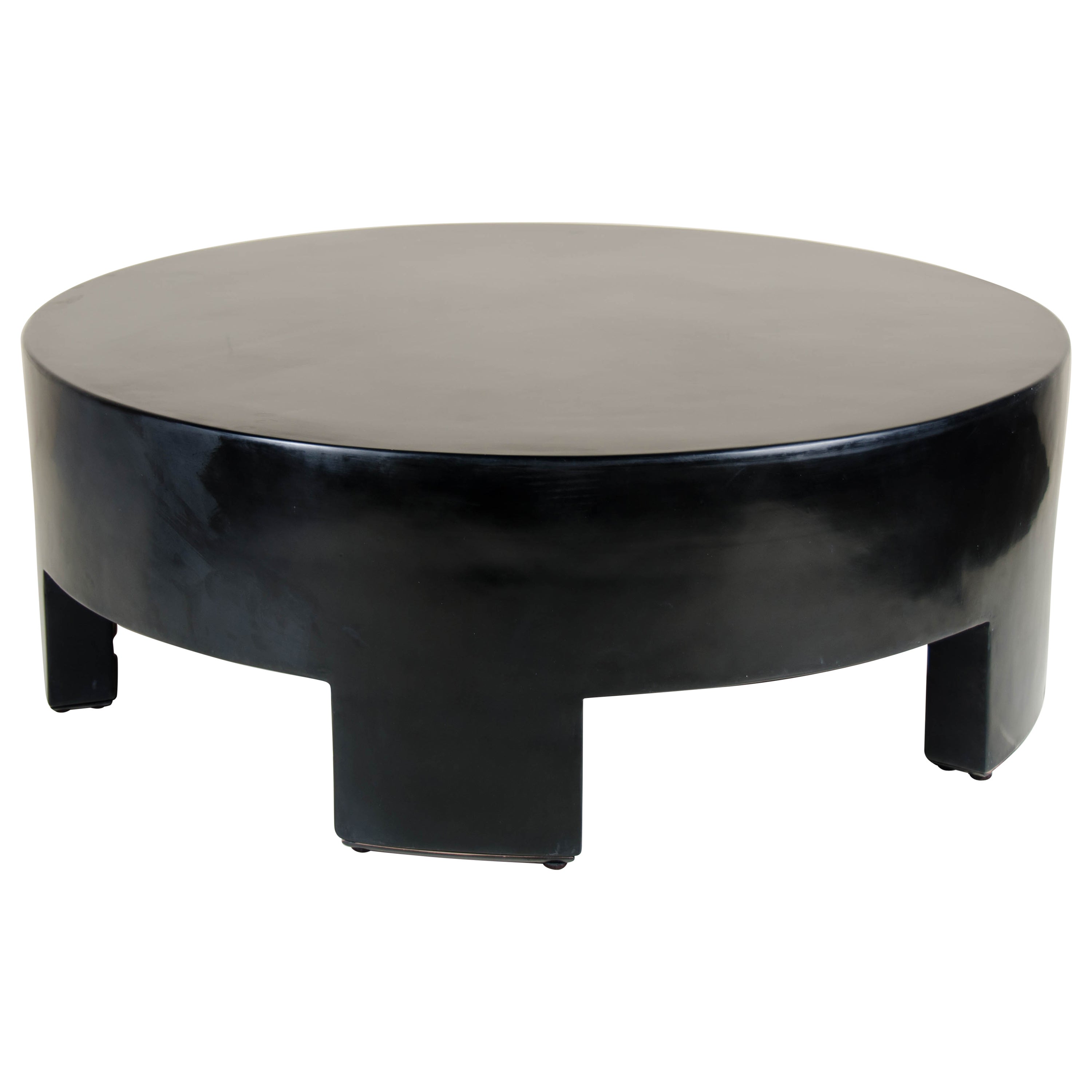 Round Walnut and Black Lacquer Asian Low Profile Coffee Table at 1stDibs