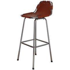 Charlotte Perriand “Les Arcs” Leather and Metal Bar Stool, France, 1960s