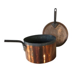 Large Turn of the Century Antique Copper Pot with Handled Copper Lid