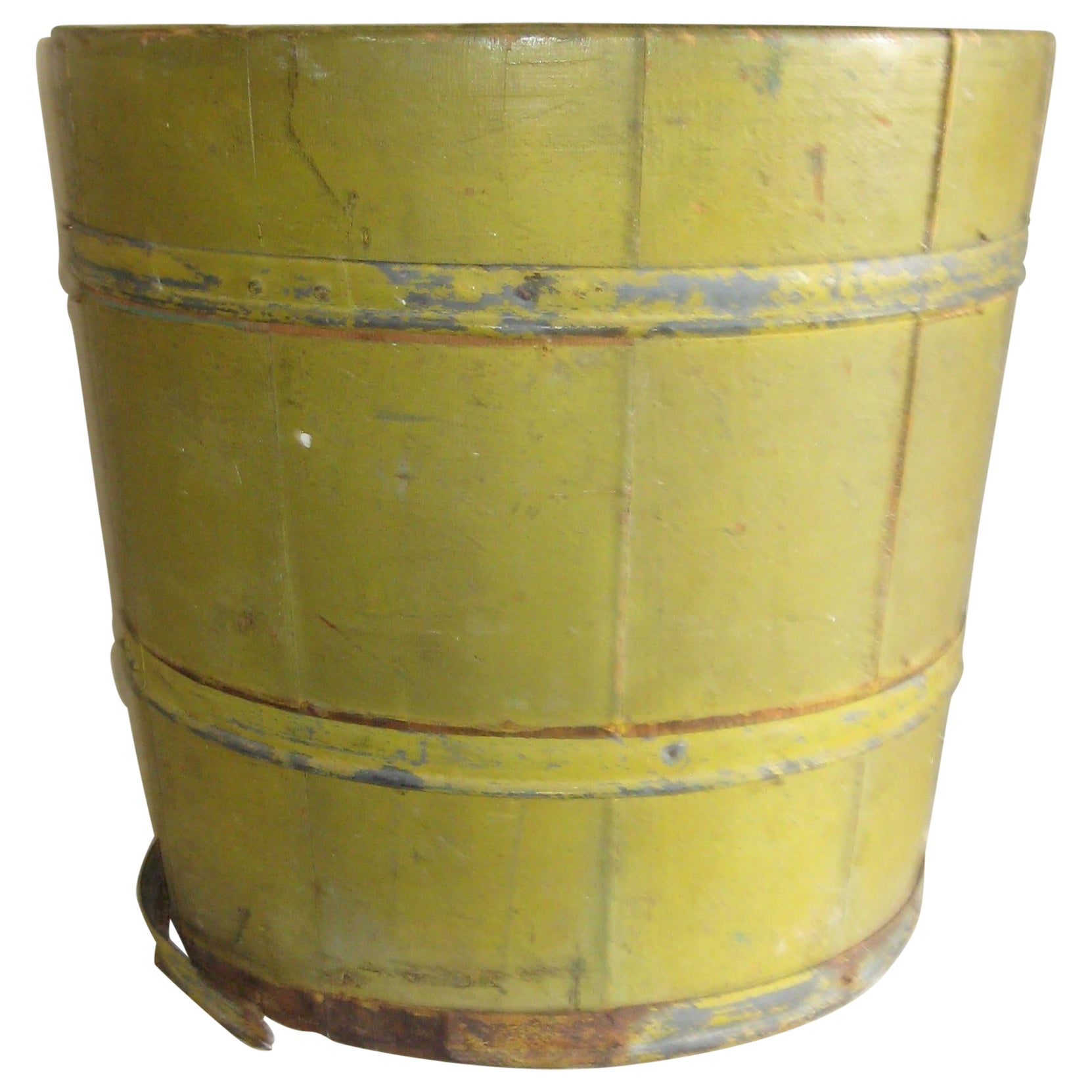 19th Century Slat Bucket in Yellow Paint For Sale